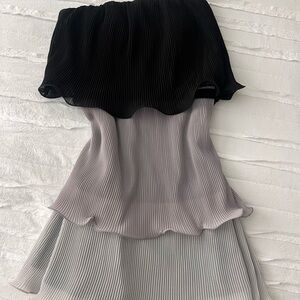 BiBi Strapless Black and Gray Pleated Dress